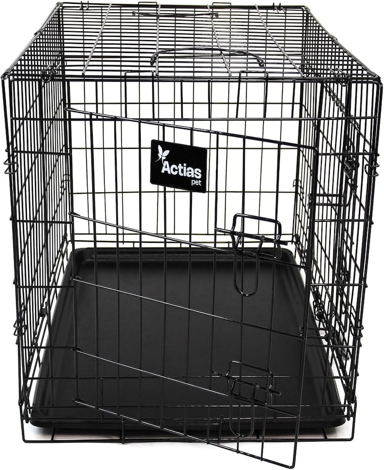 image 1 of Actiaspet Foldable Metal Dog Cage Crate with Tray Black Multiple Sizes (Black, Large)