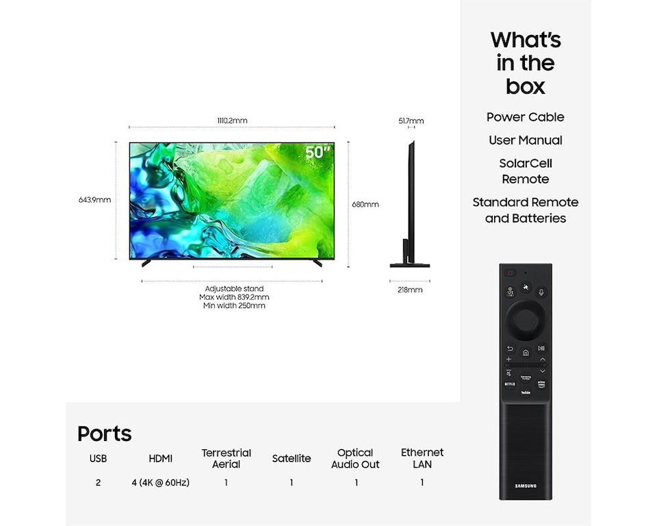 image 1 of Samsung QE50QN80HAUXXU 50" QN80H 4K Neo QLED Vision AI Smart TV