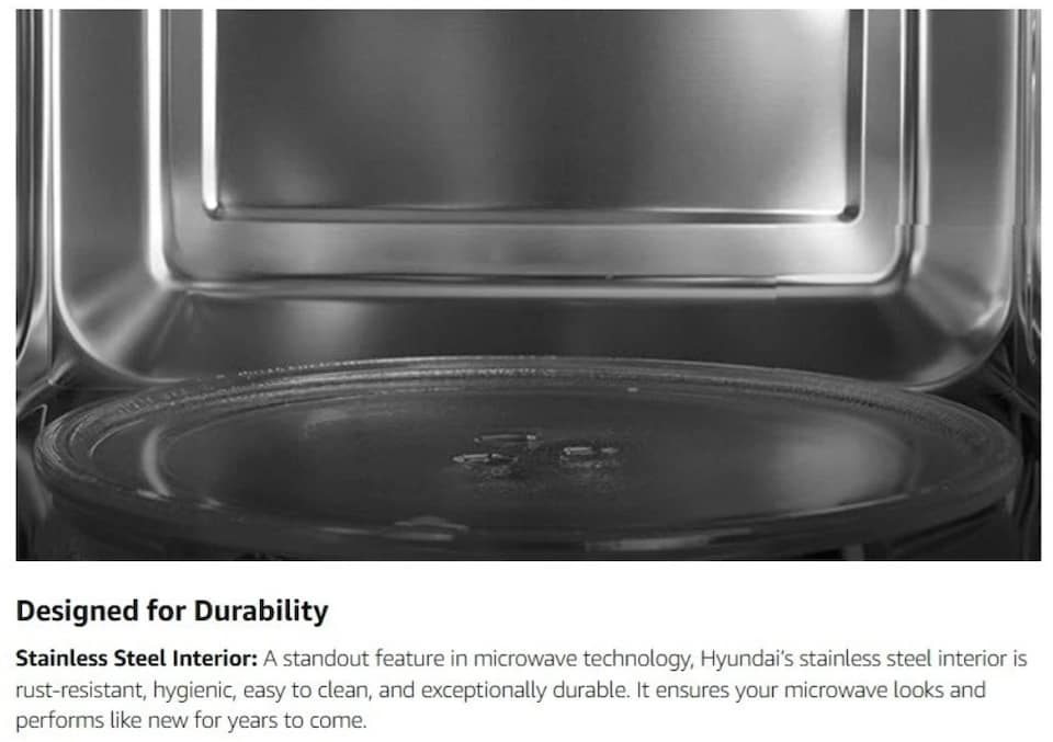 image 1 of Hyundai 800W 20L Black Microwave, Stainless Steel, 11 Power Levels, Auto Defrost, 6 Auto Cook and Defrost Modes HYMW80020