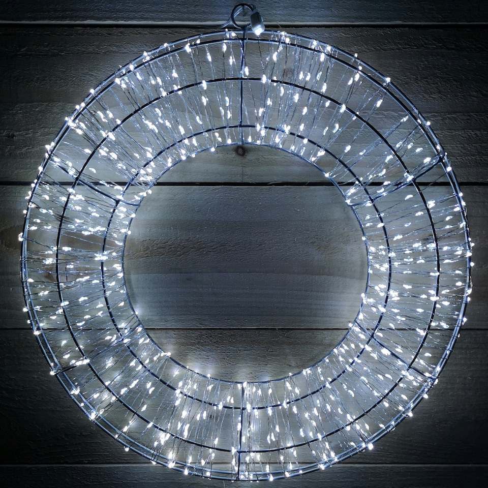 image 1 of 45cm Light up Silver Hanging Christmas Beaded Wreath with 600 White LEDs
