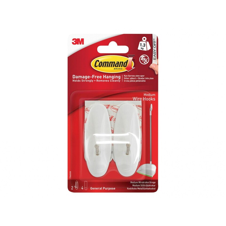 image 1 of Command Medium Wire Hooks (pack 2) - Multi Colour - One Size