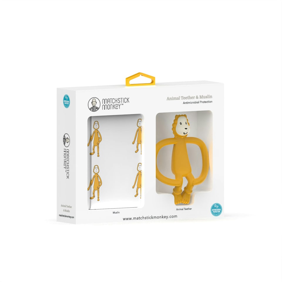 image 1 of Matchstick Monkey Animal Teether & Muslin Lion Gift Set