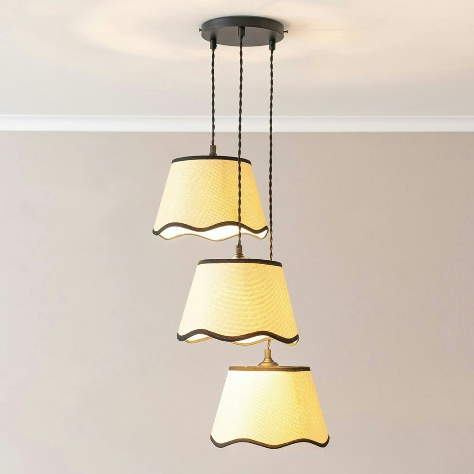 image 1 of ValueLights Dutton Black Trim Scallop 3 Drop Cluster Matte Black Ceiling Pendant Light Black