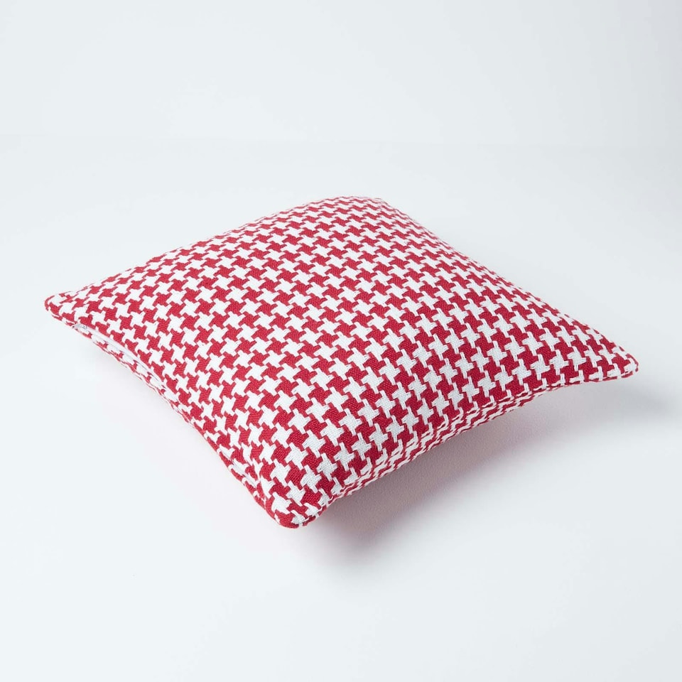 image 1 of Homescapes Houndstooth Cotton Cushion Cover Red - 60 x 60 cm | Red | Red | 60 x 60 cm