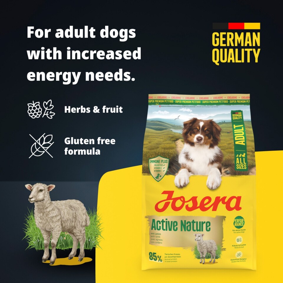 image 1 of Josera Active Nature complete dry dog food | Active dogs | All sizes | High meat | Gluten free | Herbs & fruits | Joint support | Immune Plus | 2x12.5kg pack