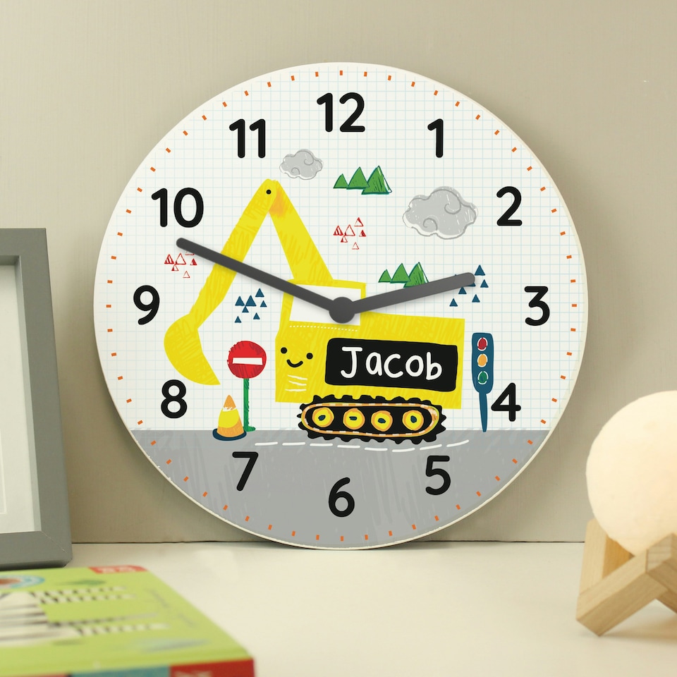 image 1 of Personalised Digger Wooden Clock