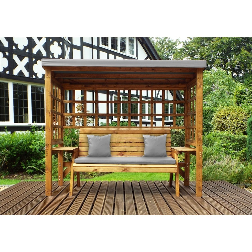 image 1 of Traditional Zubond Three Seater Abour With 1 x Winchester Cushion Grey & 2 x Scatter Cushion Grey