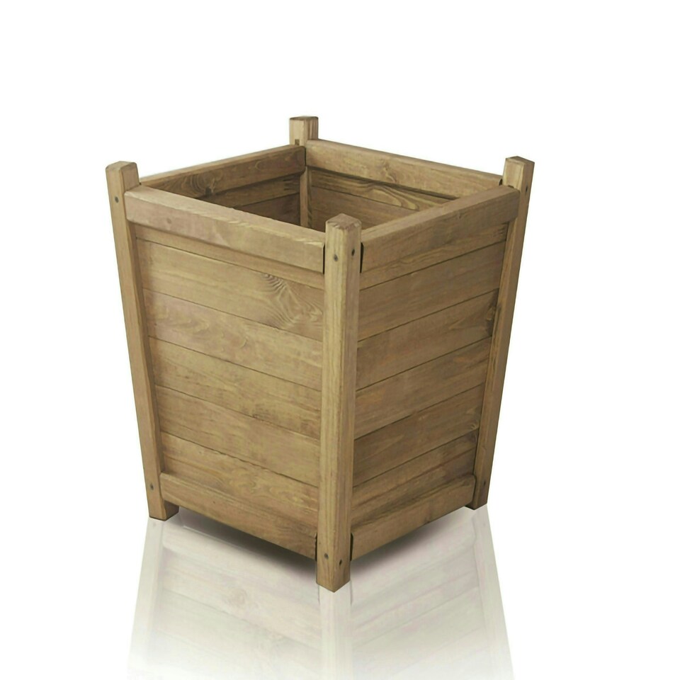 image 1 of Primrose Natural Wooden Tapered Pine Planter Garden Flower Pot 65cm