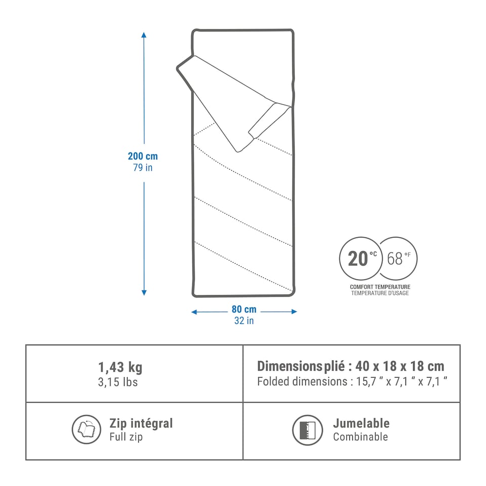 image 1 of Decathlon Camping Sleeping Bag 20°C in cotton, Ultim Comfort - Khaki