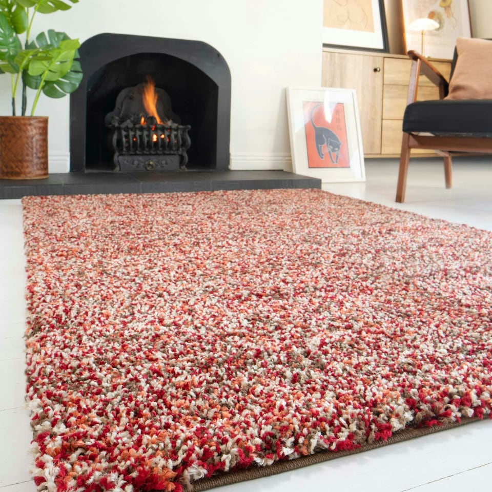 image 1 of KUKOON Red Brown Mottled Shaggy Living Room Area Rug 120cm x 170cm