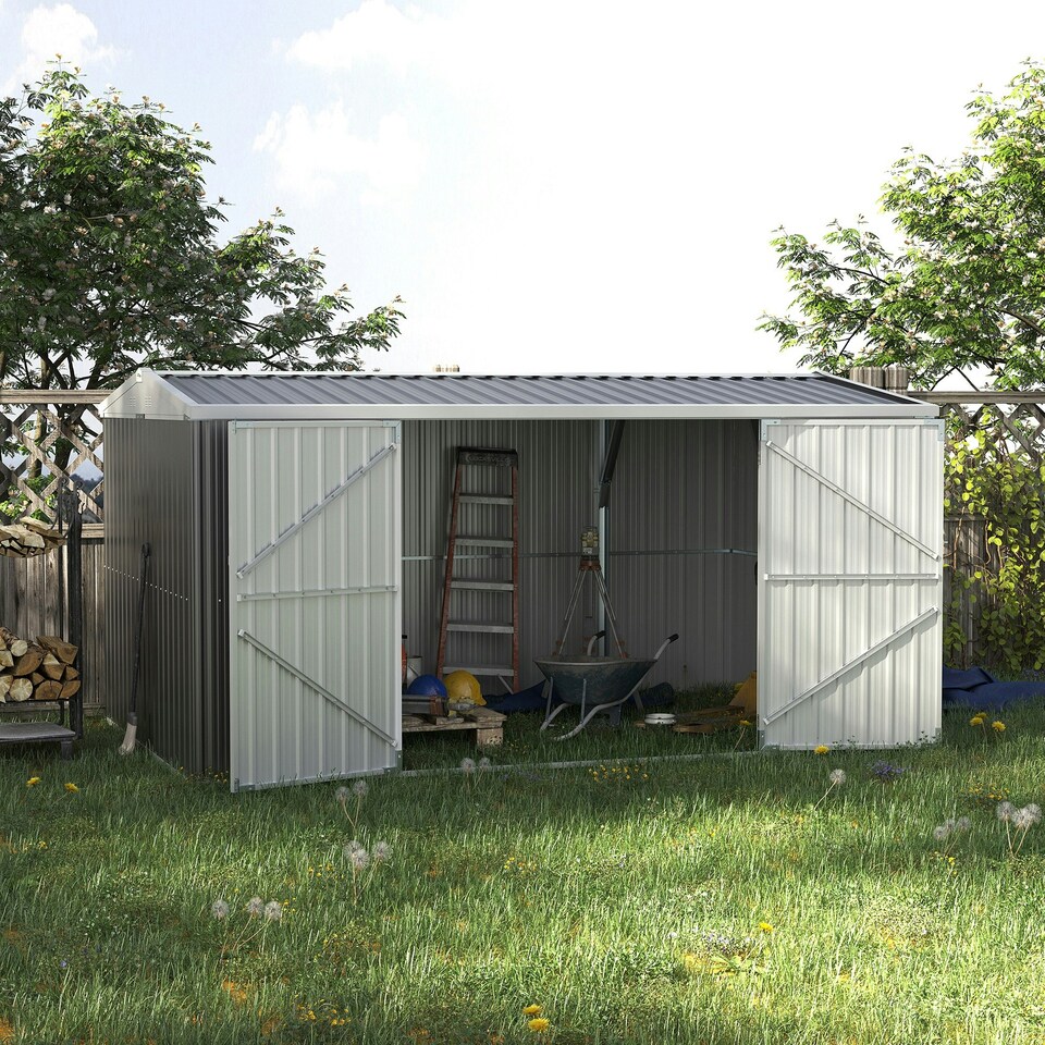 image 1 of Outsunny Outdoor Garden Storage Shed Steel Tool Storage Box Grey