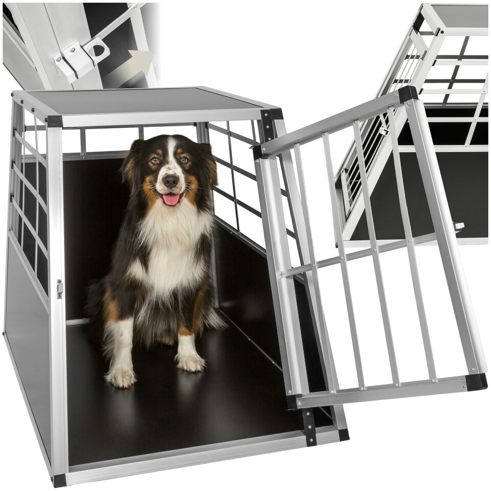 image 1 of Aluminium Pet Car Crate Travel Cage Dog Puppy Cat Transport Kennel 2 sizes - 90x65x69.5cm