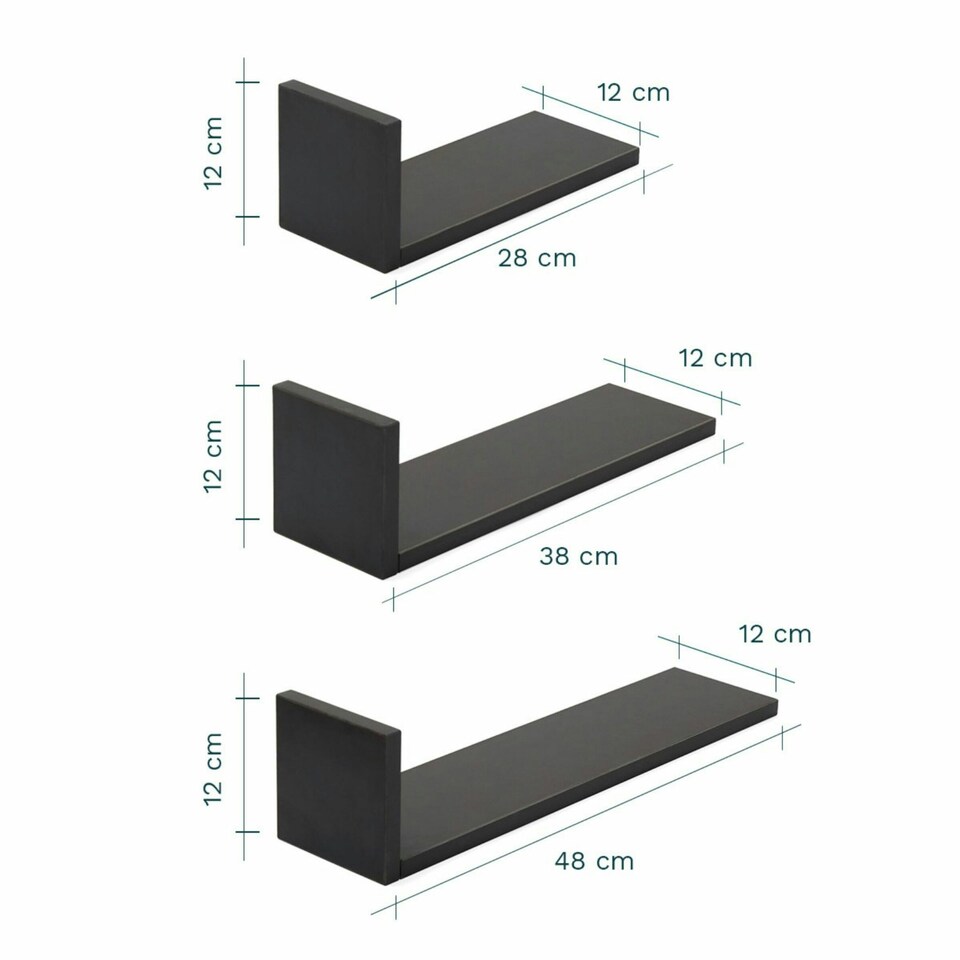image 1 of Tutti Bambini Set of Three L-Shaped Wall Shelves - Slate Grey