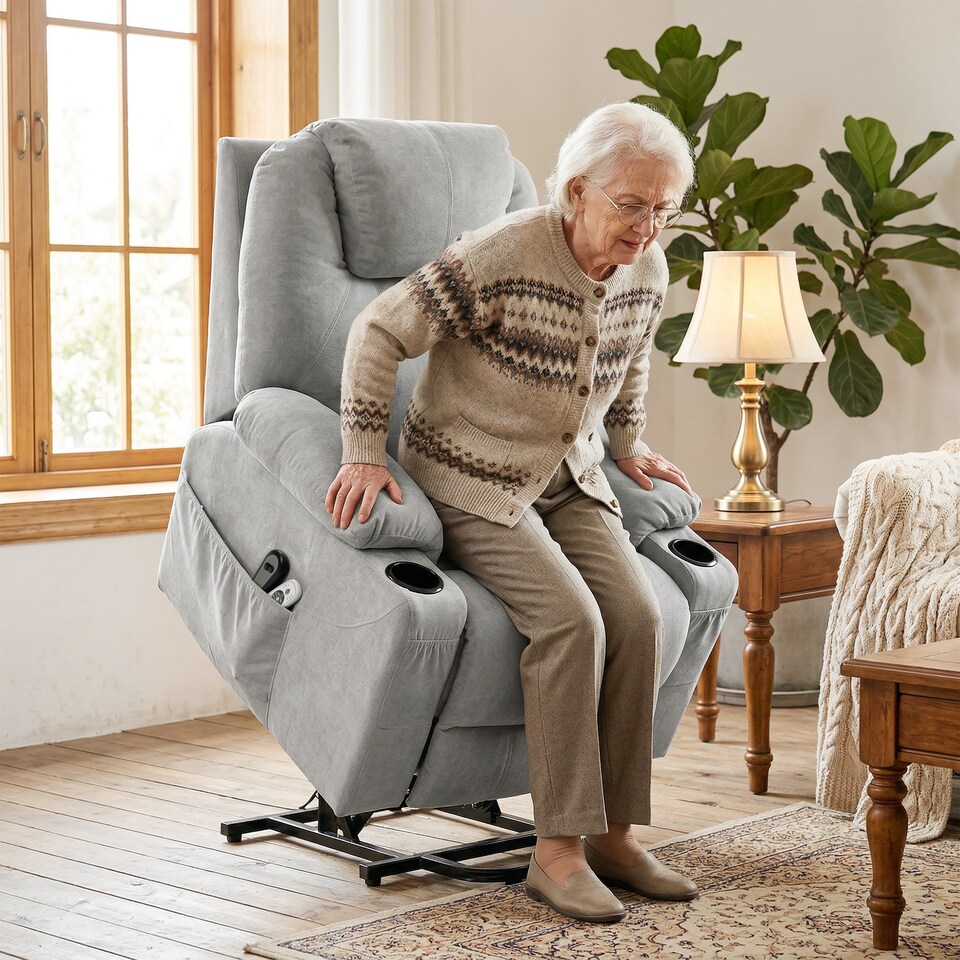 image 1 of HOMCOM Power Lift Recliner Chair with Vibration Massage, Light Grey