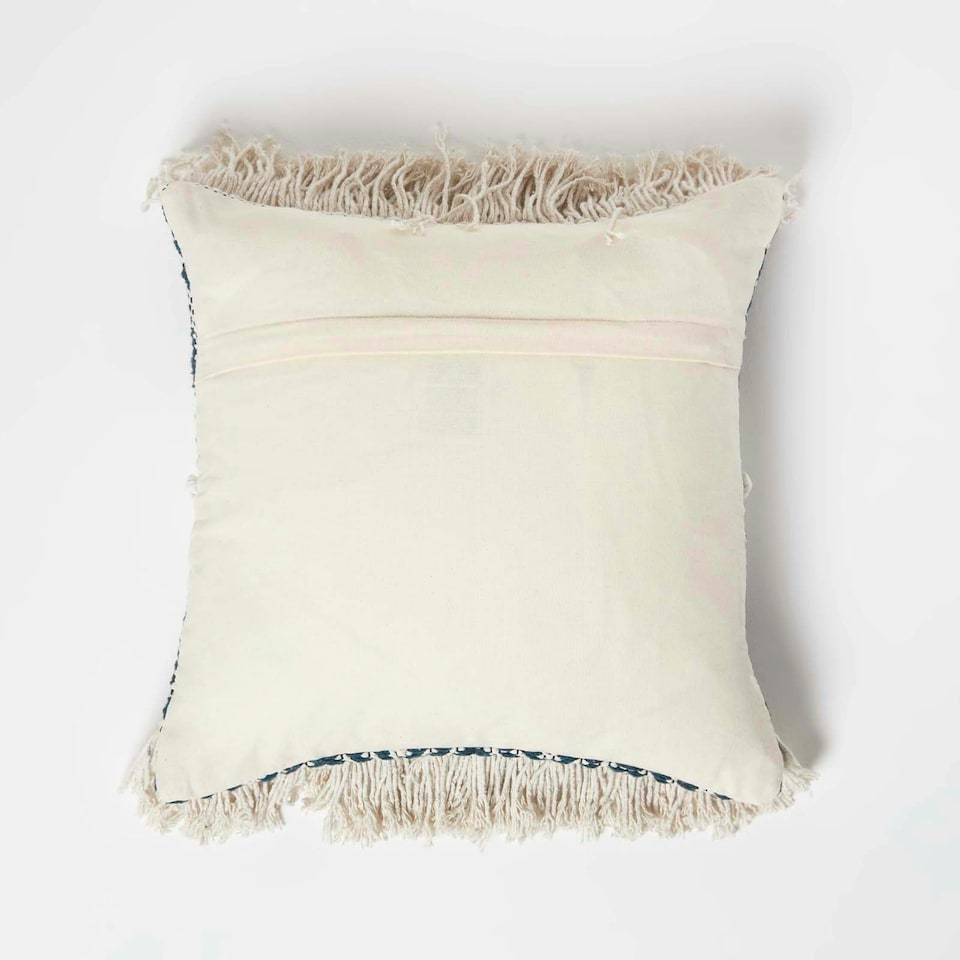 image 1 of Homescapes Safi Handwoven Fringed Navy & Cream Kilim Cushion - 45 x 45 cm Blue