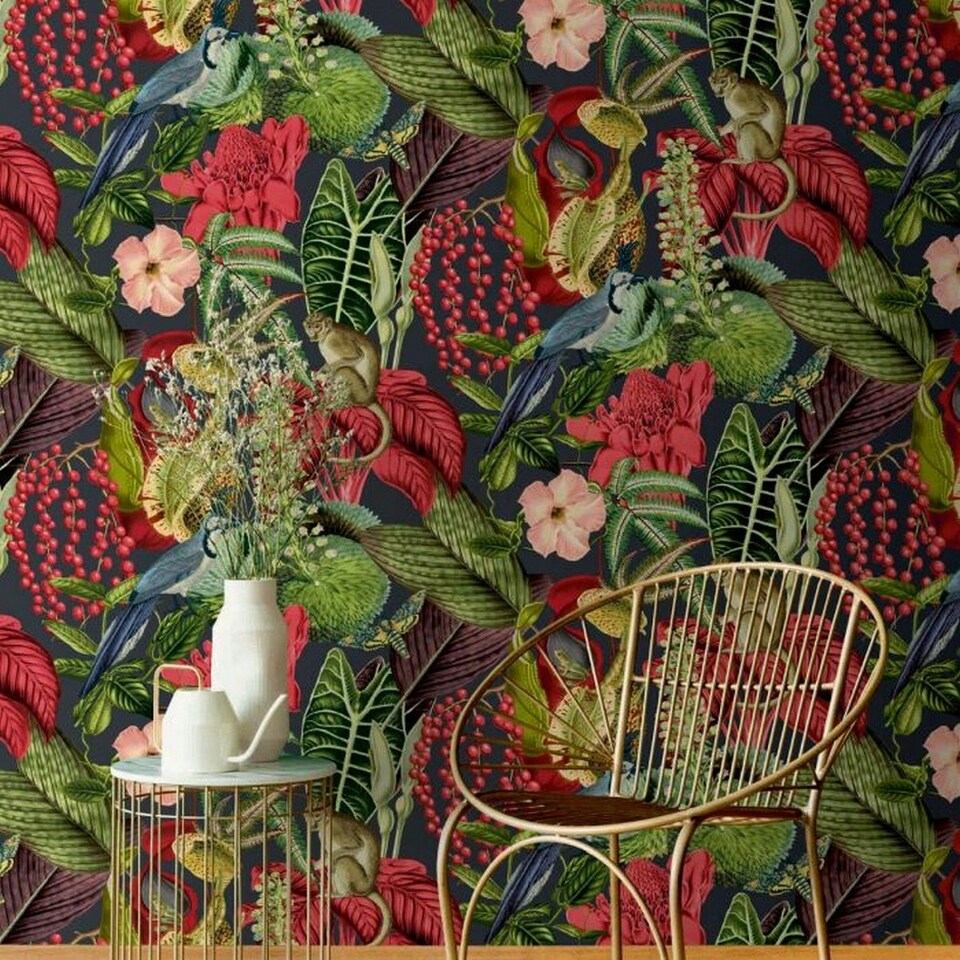 image 1 of GrandDeco Amazon Textured Wallpaper - Black/Red - 10m x 53cm Black