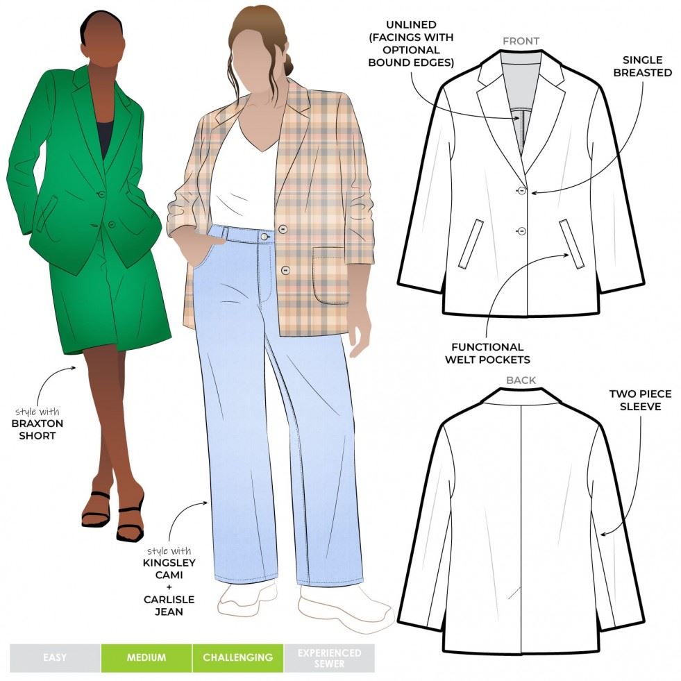 Style Arc Sewing Pattern Sloane Jacket, Jackets and Suits for Women - Sizes 4-16 - Advanced