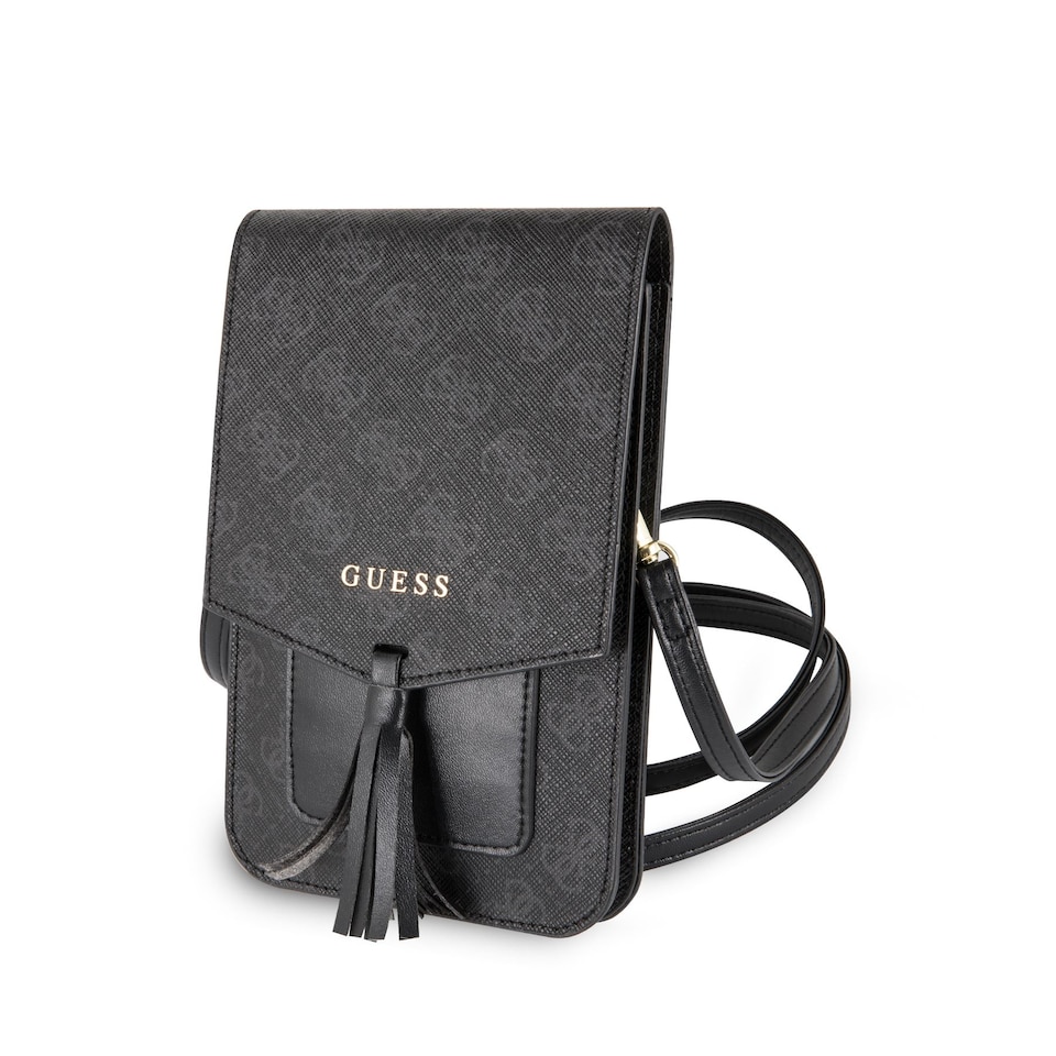image 1 of Guess 4G Universal Wallet Phone Bag With Strap Black - GUWBSQGBK