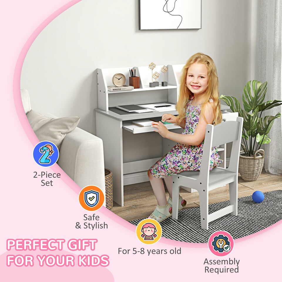 image 1 of ZONEKIZ Kids Desk and Chair Set with Storage, for Ages 5-8 Years