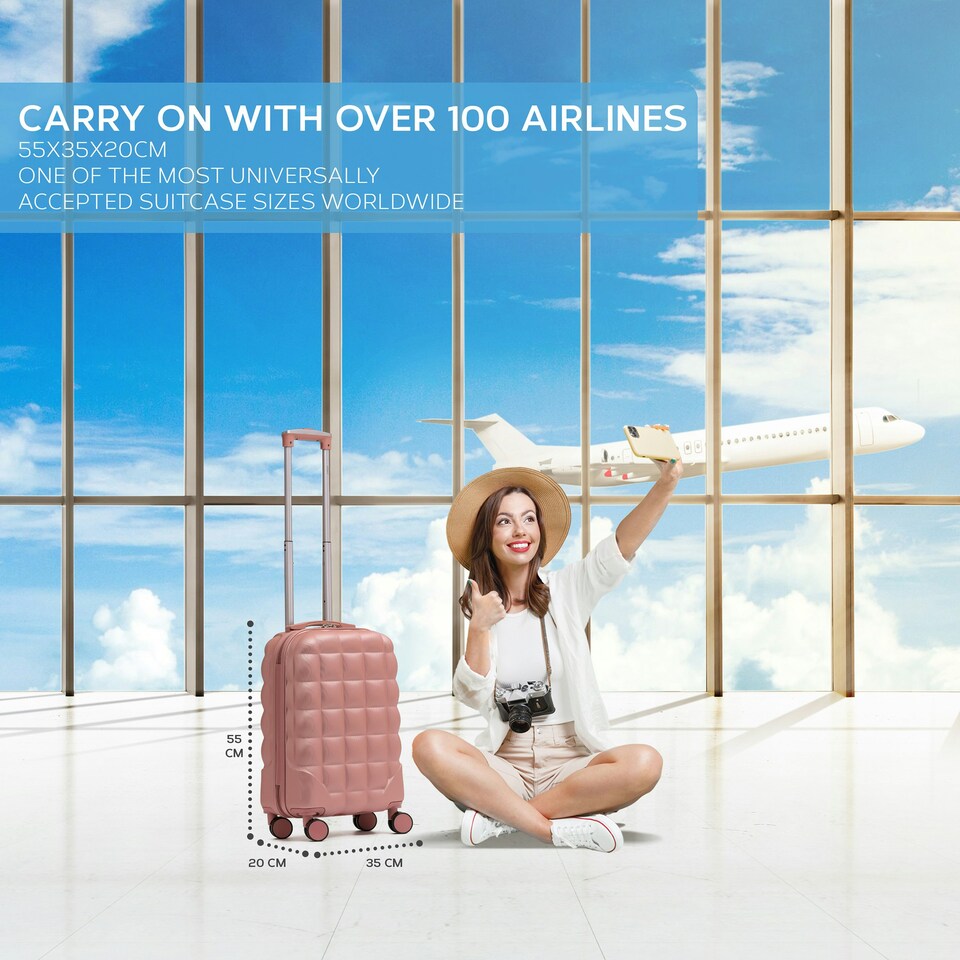 image 1 of Flight Knight Bubble Suitcase - Ryanair easyJet Jet2 Approved - 8 Wheel Carry Cabin Hardcase 55x35x20cm Pink | Rose Gold | Cabin Bag