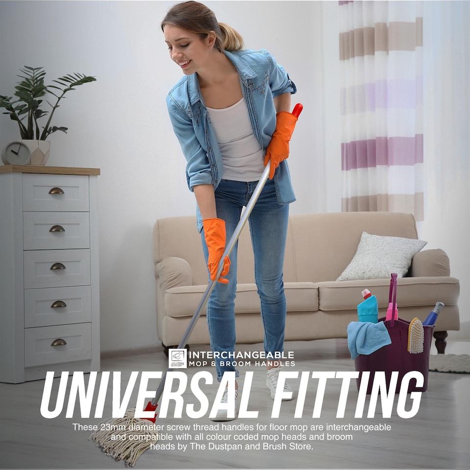 image 1 of Colour-Coded Aluminium Mop & Broom Handle 120cm Universal Screw Fit