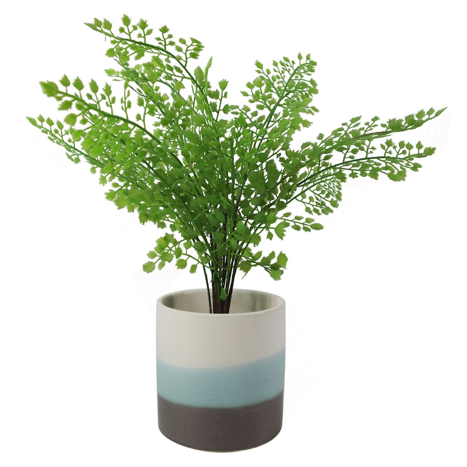 image 1 of 12cm Stripe Ceramic Planter Blue | Blue