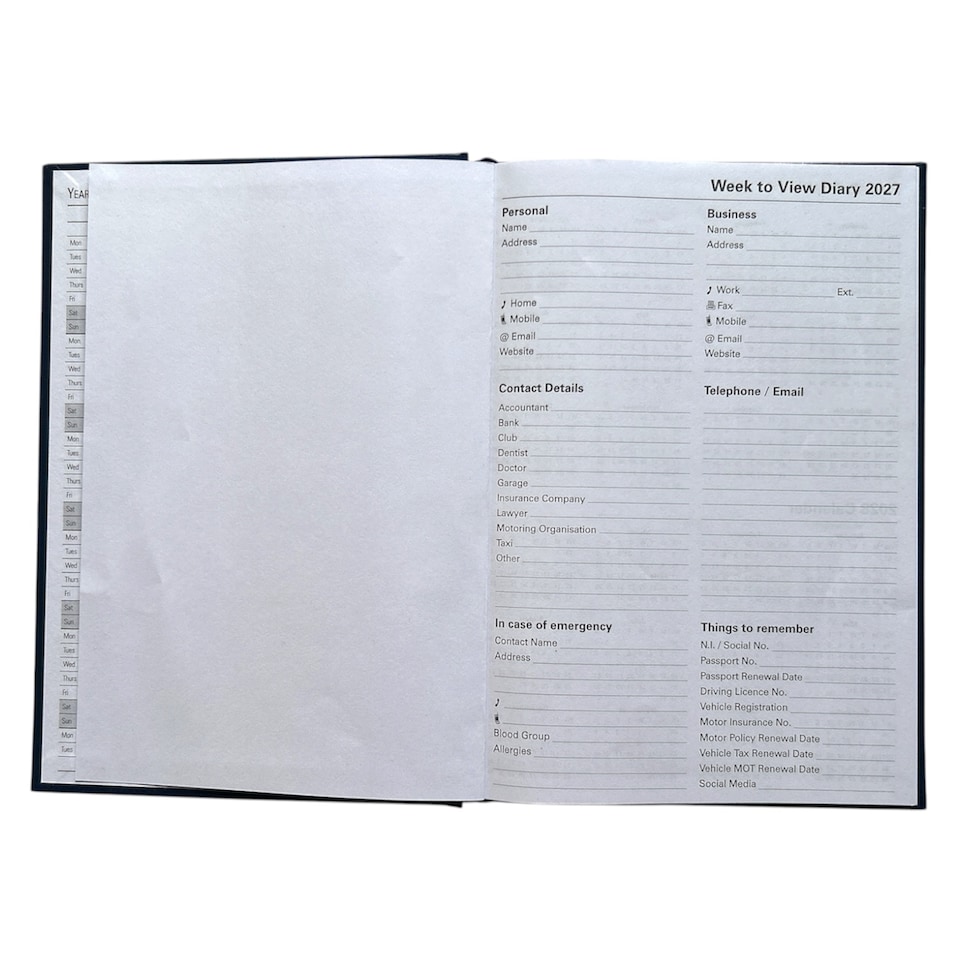 image 1 of Janrax 2027 A5 Week To View Black Desk Diary