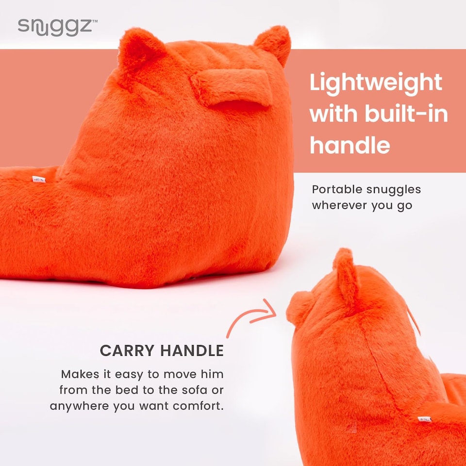 image 1 of Snuggz Fox Cuddle Cushion Reading Pillow with Carry Handle 3D Novelty Design Back Support Soft Cosy Bed Pillow - 60 x 40 x 35 cm