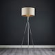 image 2 of ValueLights Camden Chrome Tripod Floor Lamp Beige & Gold Shade & Bulb | Cream
