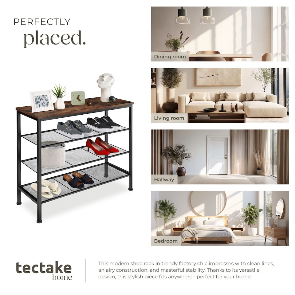 image 1 of Shoe Rack Newport - surface shelf and 3 grid shelves, industrial style | Brown | Industrial wood dark, rustic | 80,50 x 30,50 x 72,50 cm | 1