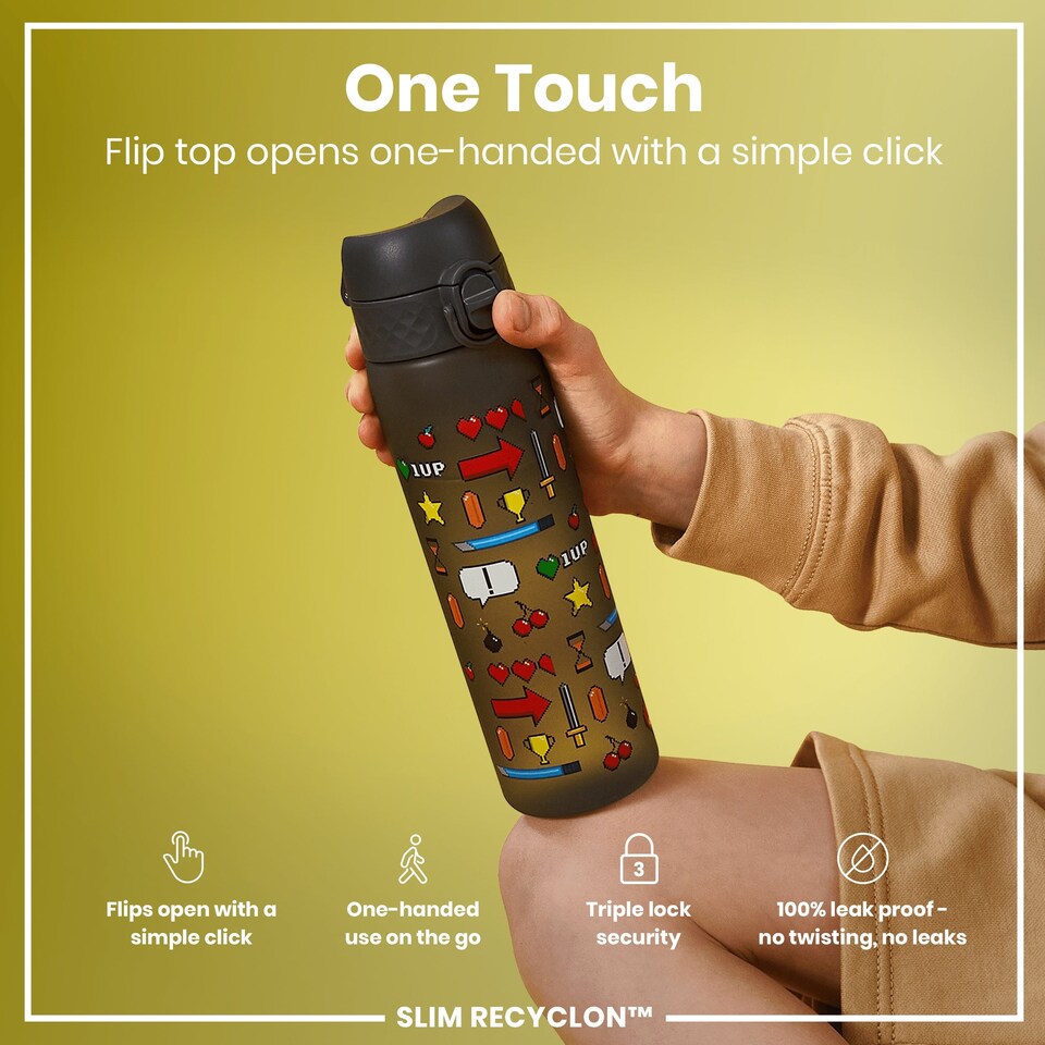 image 1 of Leak Proof Slim Water Bottle, BPA Free, 500ml (18oz) | Grey | Gamer | One Size