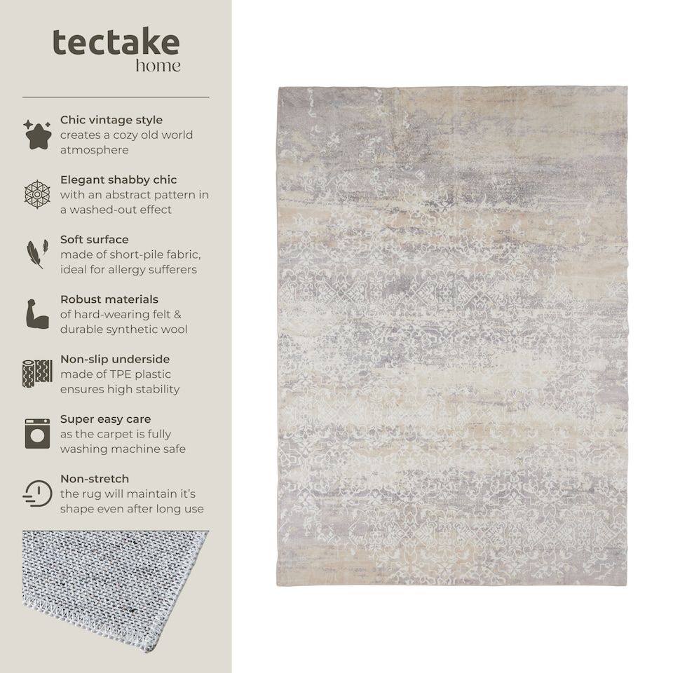 image 1 of Washable Rug Dalia - various sizes, faded pattern, easy-care short pile, non-slip | Cream | beige | 240 x 340 cm | 1