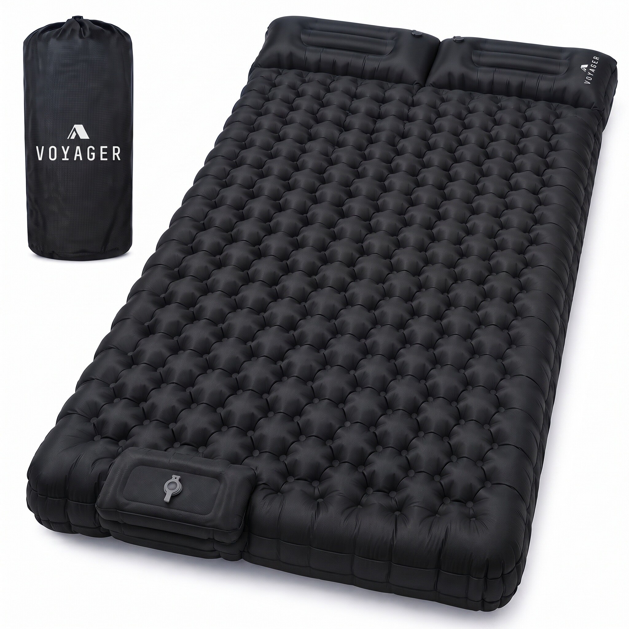 Voyager Camping Double Sleeping Pad - Ergonomic Design, Durable 40D Nylon in Black