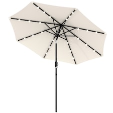 Outsunny 2.7m Garden 24 LED Light Parasol Solar Outdoor Tilt Sun Umbrella Patio Club Party Event Manual Sun Shade w Hand Crank and 8 Ribs, Offwhite