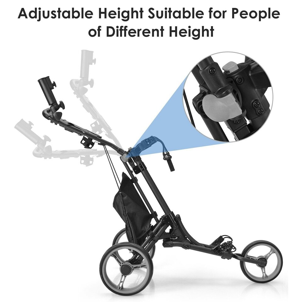 image 1 of COSTWAY 3 Wheel Golf Push Cart Folding Golf Holder Grey