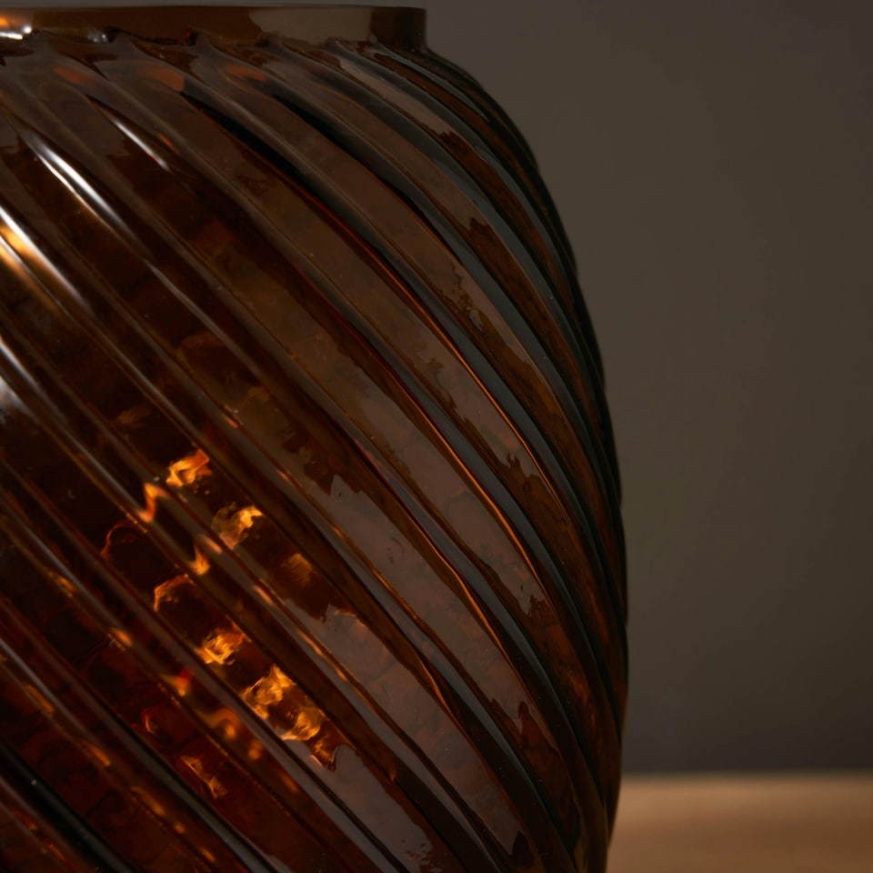 image 1 of BHS Cognac Lenticular Glass Vase, Amber