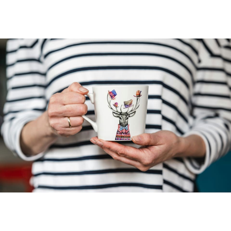 image 1 of Mikasa x Tipperleyhill Stag Print Porcelain Mug, 380ml | White