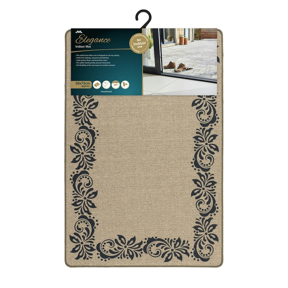 image 1 of JVL Elegance Machine Washable Entrance Doormat and Runner Set - Border