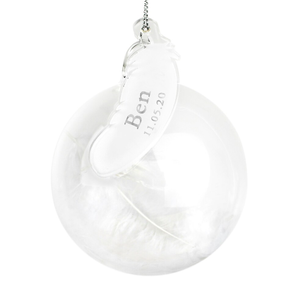 image 1 of Personalised Name & Date Feather Glass Bauble