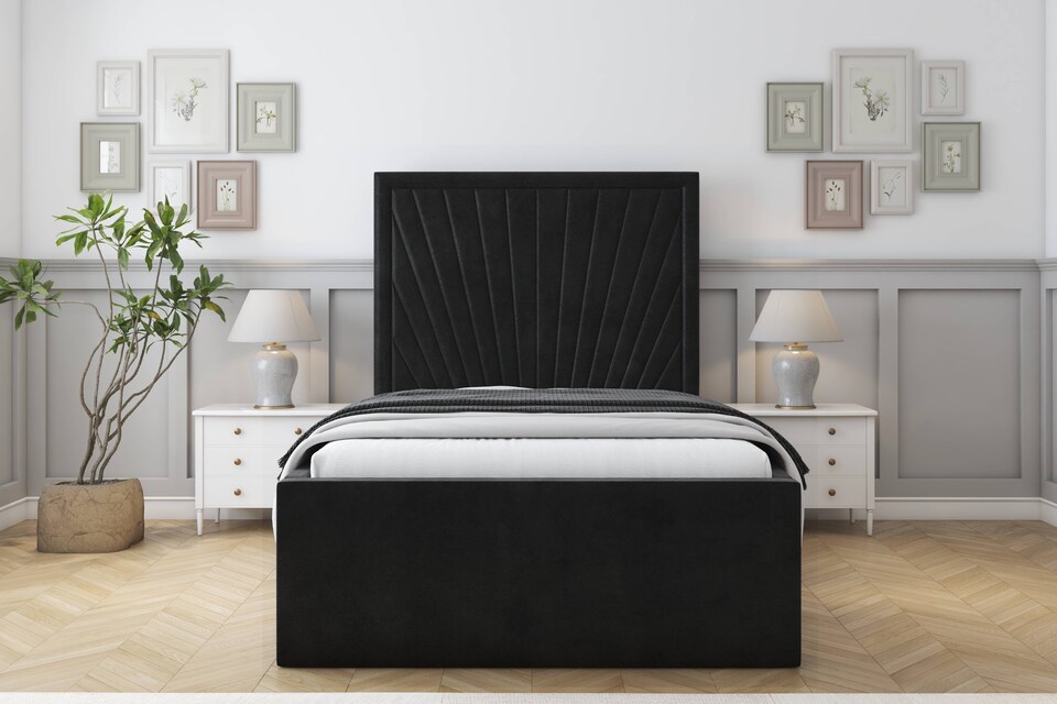 image 1 of Sloomy Somerset Black Plush Deep-Sided Bed Frame With 50" Upholstered Headboard 6' Super King