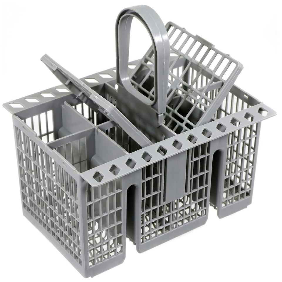 image 1 of SPARES2GO Cutlery Cage Basket compatible with Beko Dishwasher (Grey, Removable Handle, 225mm)