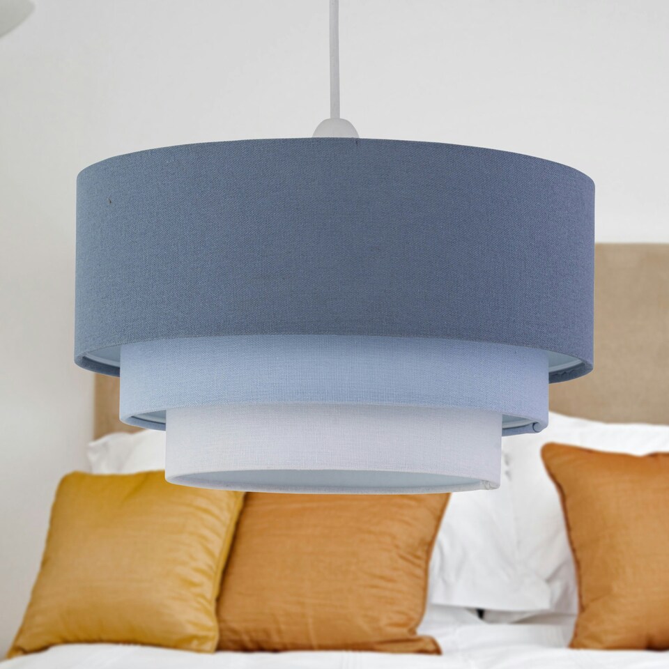 image 1 of Gabi - Blue Ombre Linen 3 Tier Ceiling Light Shade Blue