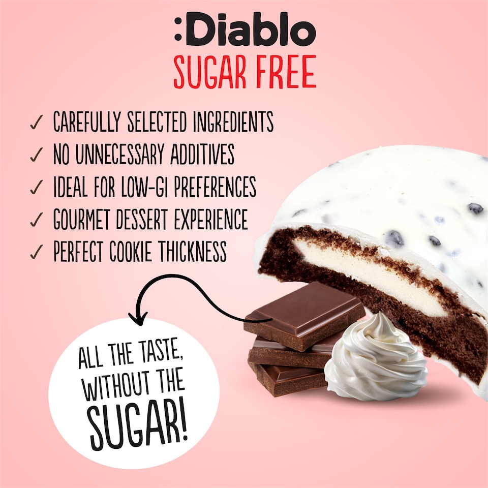 image 1 of Diablo No Added Sugar Cookies and Cream White Chocolate 128g 3 Pack