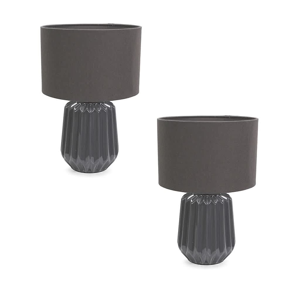 image 1 of ValueLights Zak Pair of Charcoal Grey Pleated Textured Ceramic Table Lamps with matching Shades
