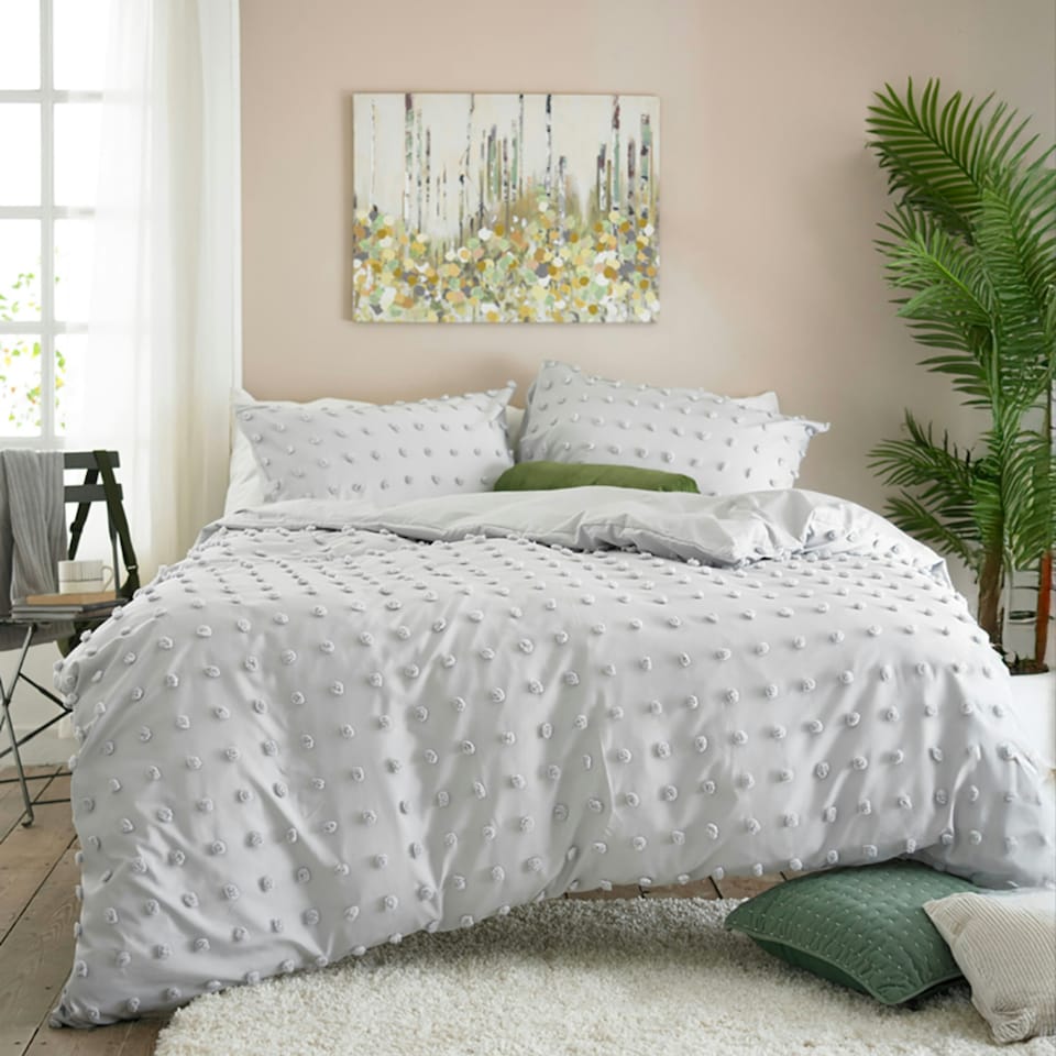 image 1 of Luxury Bobbled Fluffy Dots Tufted Microfibre Duvet Cover Set Grey | Grey | Super King