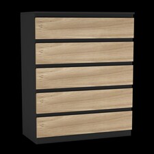 Minimalist Chest of 5 Drawers 108.5x70x35 | Black | Black & Oak | 1
