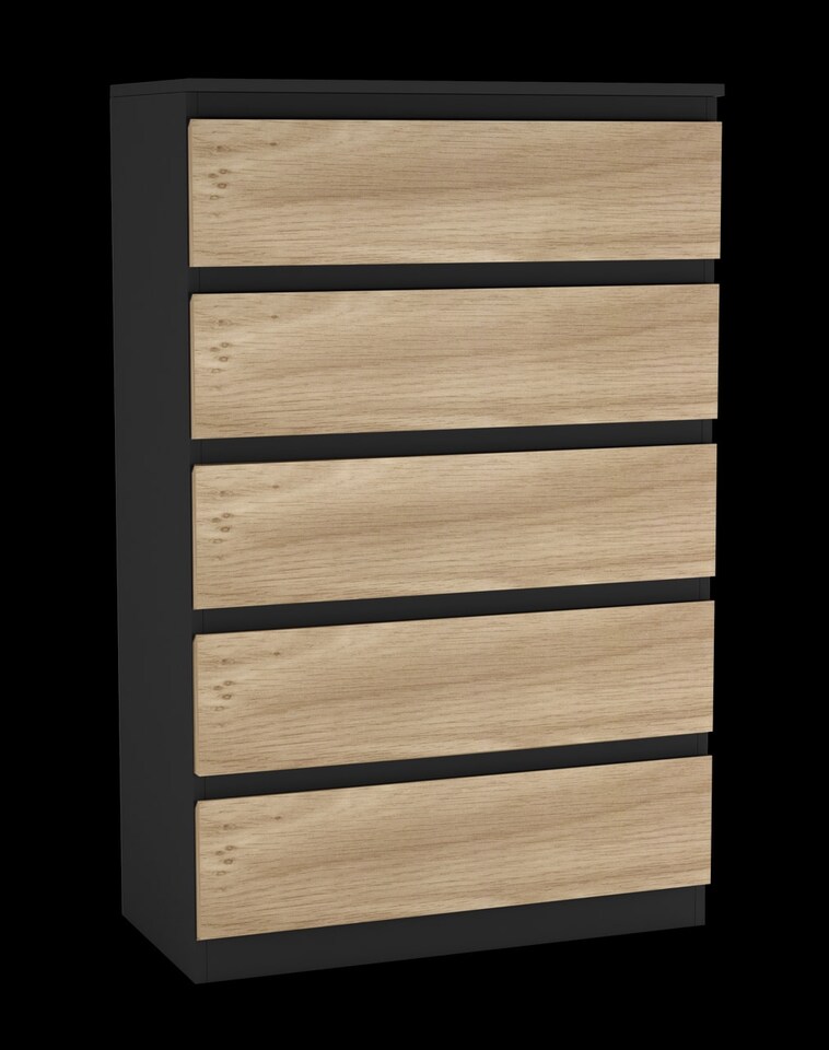 image 1 of Minimalist Chest of 5 Drawers 108.5x70x35 | Black | Black & Oak | 1