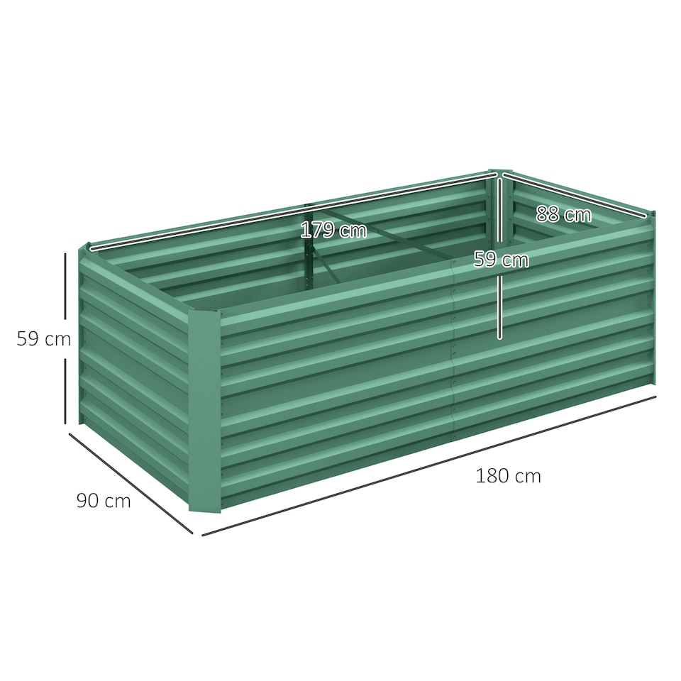 image 1 of Outsunny Raised Beds for Garden, Galvanised Steel Outdoor Planters with Multi-reinforced Rods for Vegetables, Plants, Flowers and Herbs, 180 x 90 x 59 cm, Light Green | Green