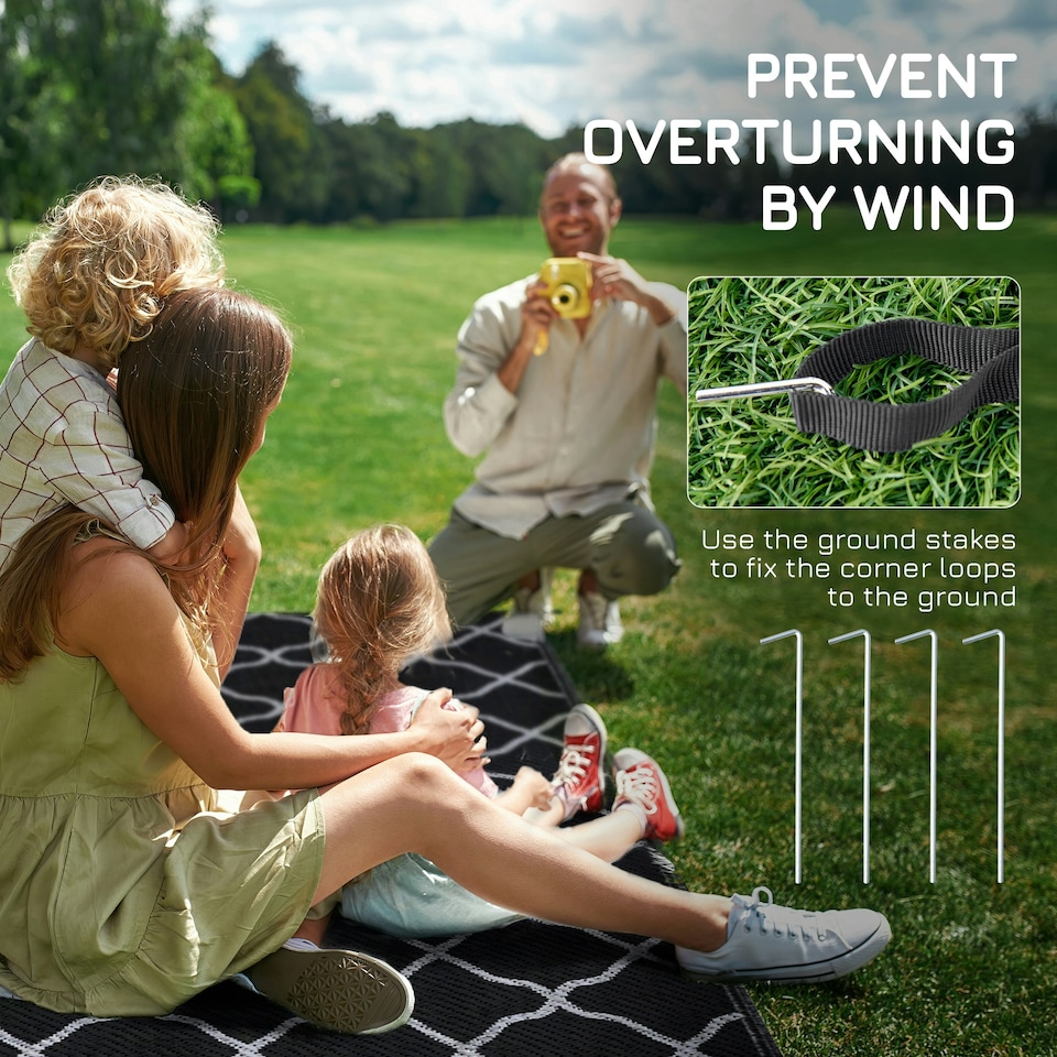 image 1 of Outsunny Reversible Waterproof Outdoor Rug W/ Carry Bag, 182 x 274 cm Black | Black