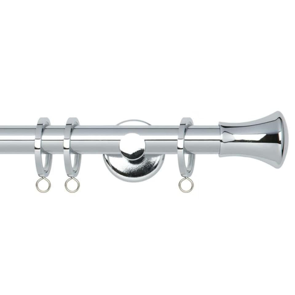 image 1 of 35mm Fixed Length Metal Curtain Pole Set Chrome Trumpet Finial 390cm | Silver | Silver